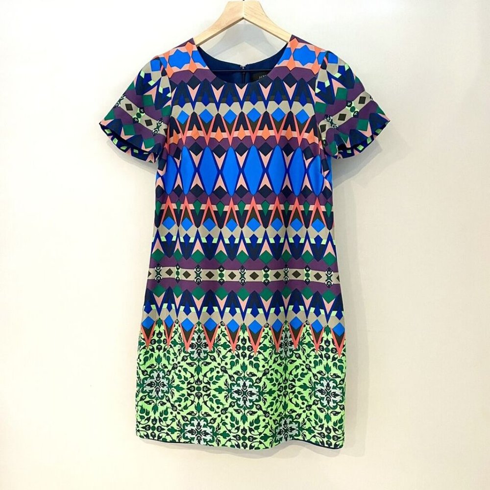 Jcrew Multi-Color Geometric Print Shift Dress 100… - image 1